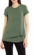A PEA IN THE POD Womens L Short Sleeve Nursing T-Shirt Crew Neck Olive Green EUC