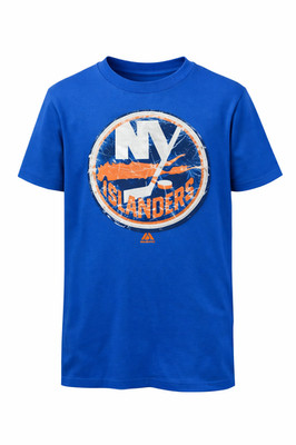 Majestic Youth New York Islanders Vintage T-Shirt Team Logo Destroyed Blau L