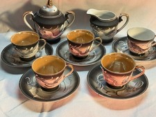 Vintage Dragon Tea Set 13-Piece  Hand Painted  One Cup Chipped   See Photos