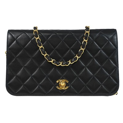Chanel Black Lambskin Turnlock Small Full Flap Shoulder Bag 165700