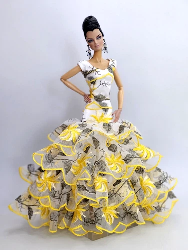 Handmade Yellow Flower Dress Outfit Gown For Barbie Silkstone Fashion Royalty FR