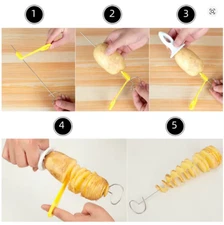 Spiral Potato Cutter with 4 Stainless Steel Sticks – Manual Twisted Chips Slicer