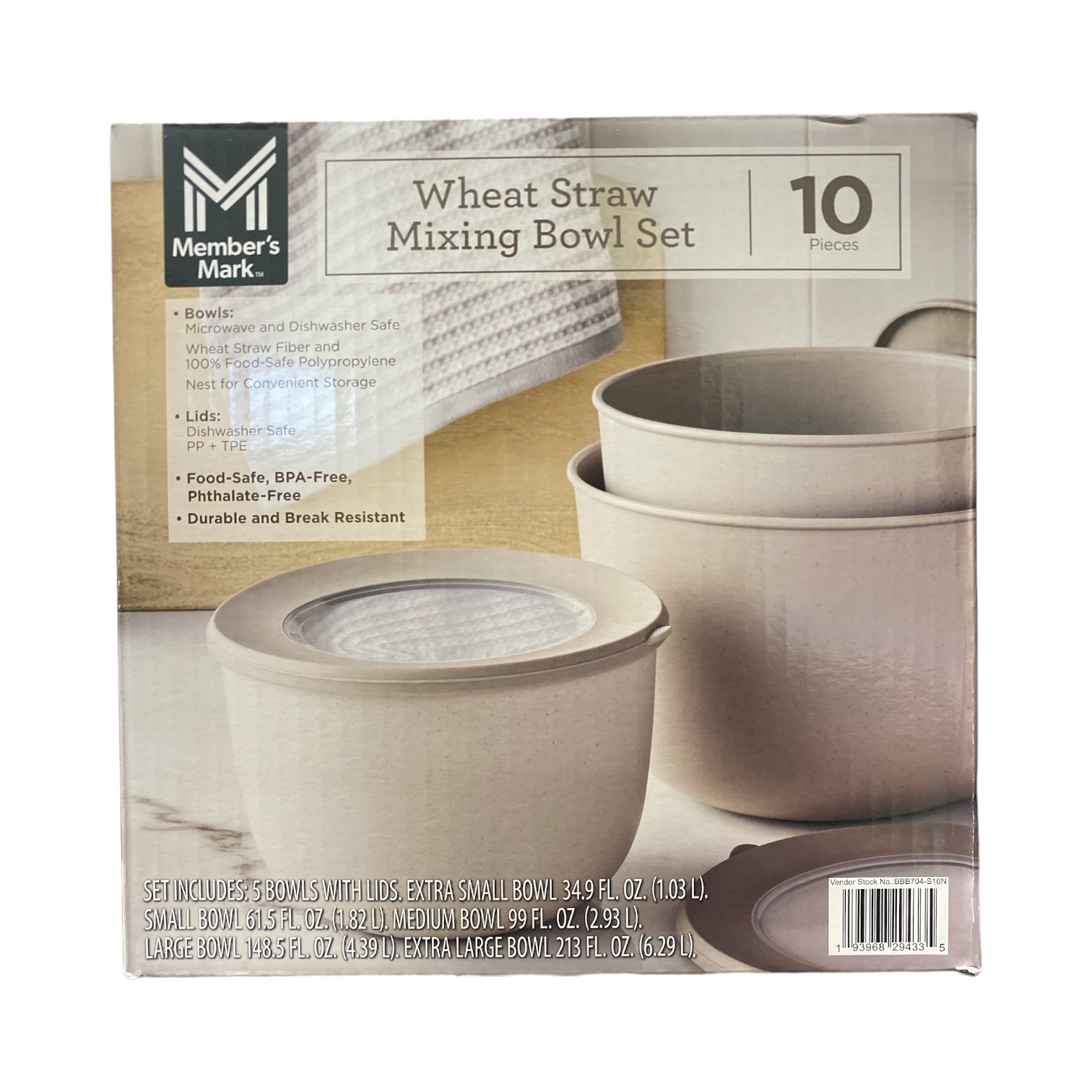 Пшеничная солома Members Mark устойчивый к разрыву набор чаш для смешивания 10шт нейтральный 7490₽