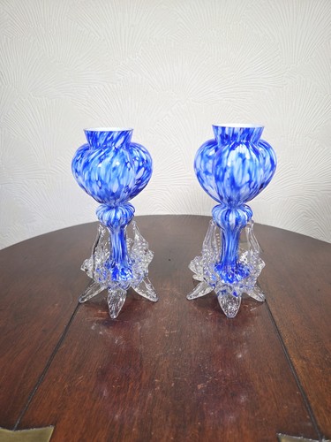 Antique Victorian Franz Welz Bohemian Art Glass Tri Lobed Heart Shaped Vases - Picture 2 of 23