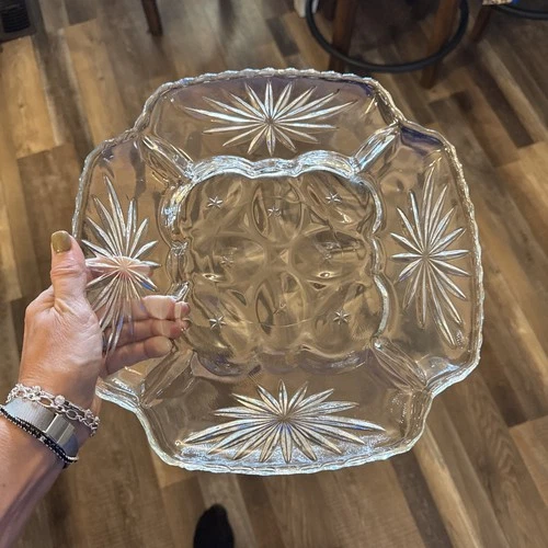 ANCHOR HOCKING EARLY AMERICAN PRESCUT CRYSTAL 11-3/4" DEVILED EGG RELISH PLATE!