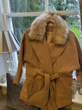 Women's Coat Sort Jacket Tan Faux Fur Collar Size 10/12