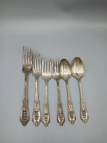 6 Pc Set Wallace Rose Point Sterling Silver Flatware 4 Forks 2 Spoons 228 Grams