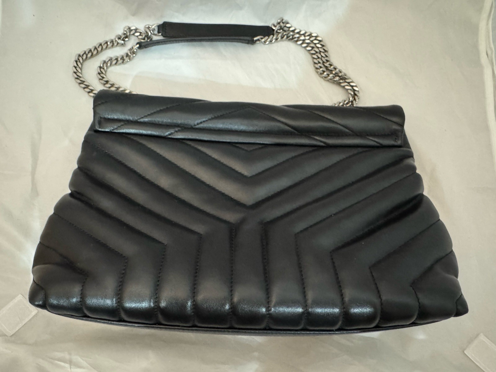 Borsa a tracolla YSL Saint Laurent LOULOU media pelle trapuntata ferramenta argento