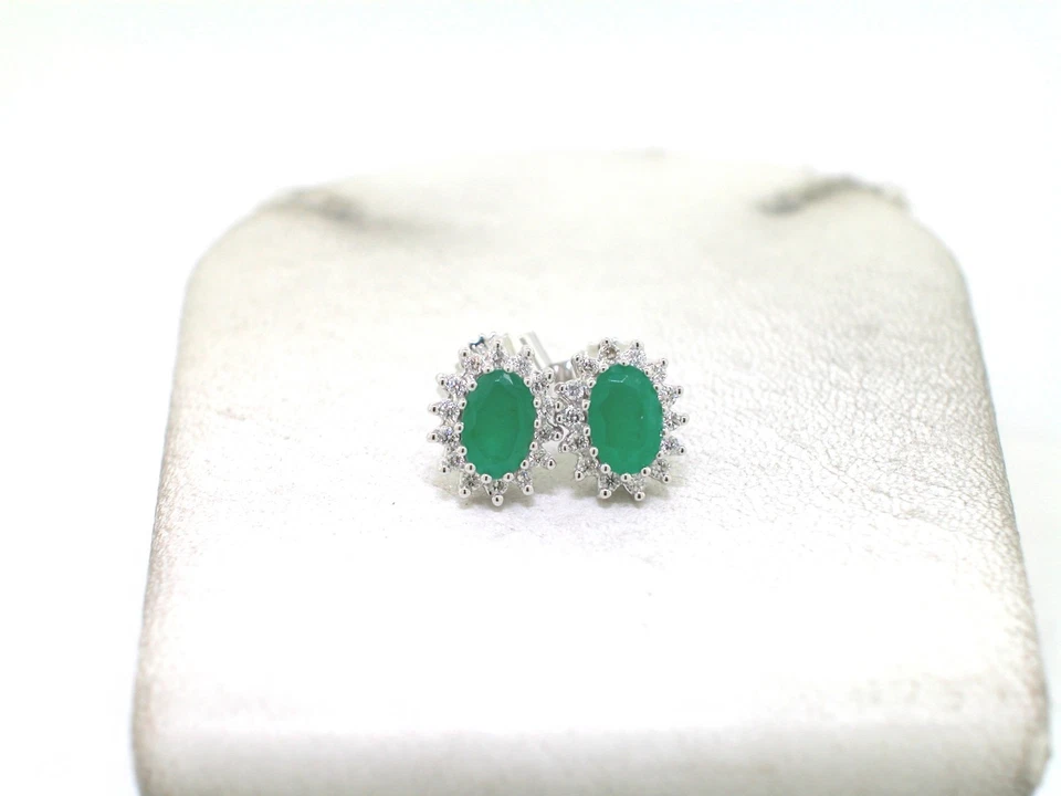 Paar Smaragd Ohrstecker 585 Weißgold 14Kt 2 natürliche Smaragde 28 Brillanten - Bild 2 von 4