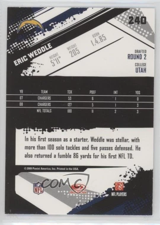 2009 Score Glossy Eric Weddle #240 - Image 2 of 2