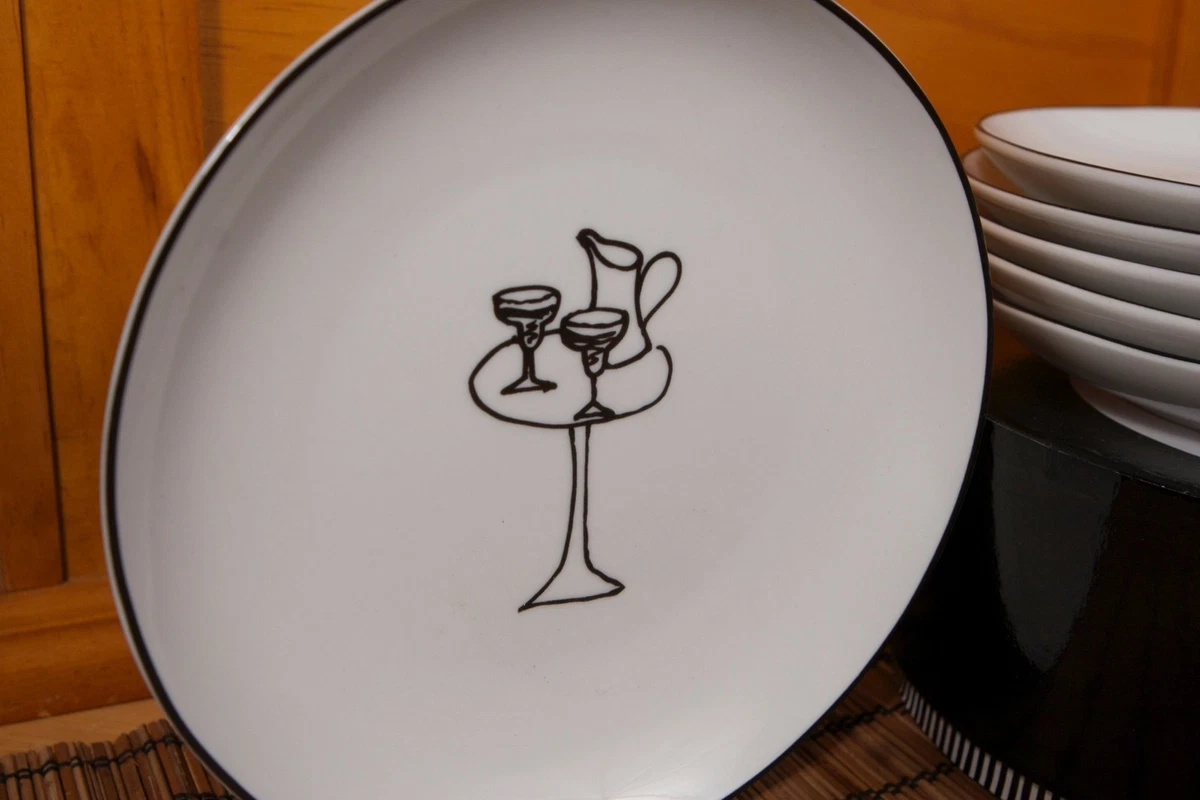 Crate Barrel Whimsical Lounge Scene Party Plates Perfect Set of 6