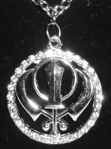 Unisex gold or stainless steel stunning rhinestones sikh khanda pendant necklace - Picture 10 of 11