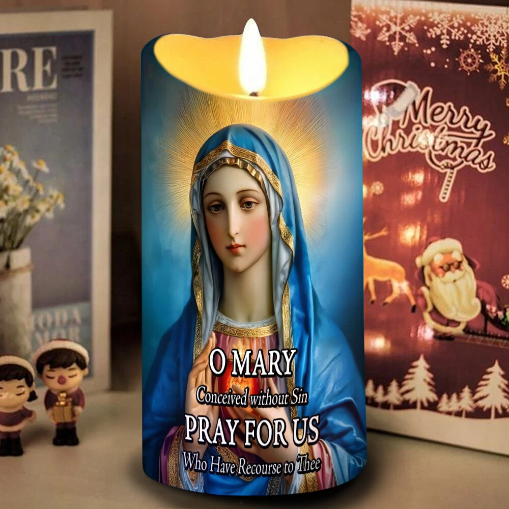 Mary Virgin Immaculate Heart LED Candle Pray For Us Christmas Gifts