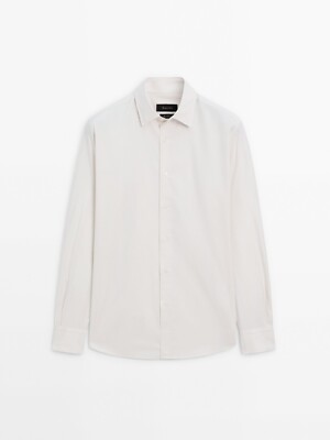 Massimo Dutti Men Button Up Shirt S Long Sleeve off white Cotton 0111/370 NWT