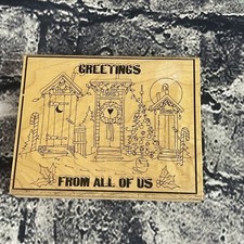 Christmas Outhouses GREETINGS FROM ALL OF US rubber stamp