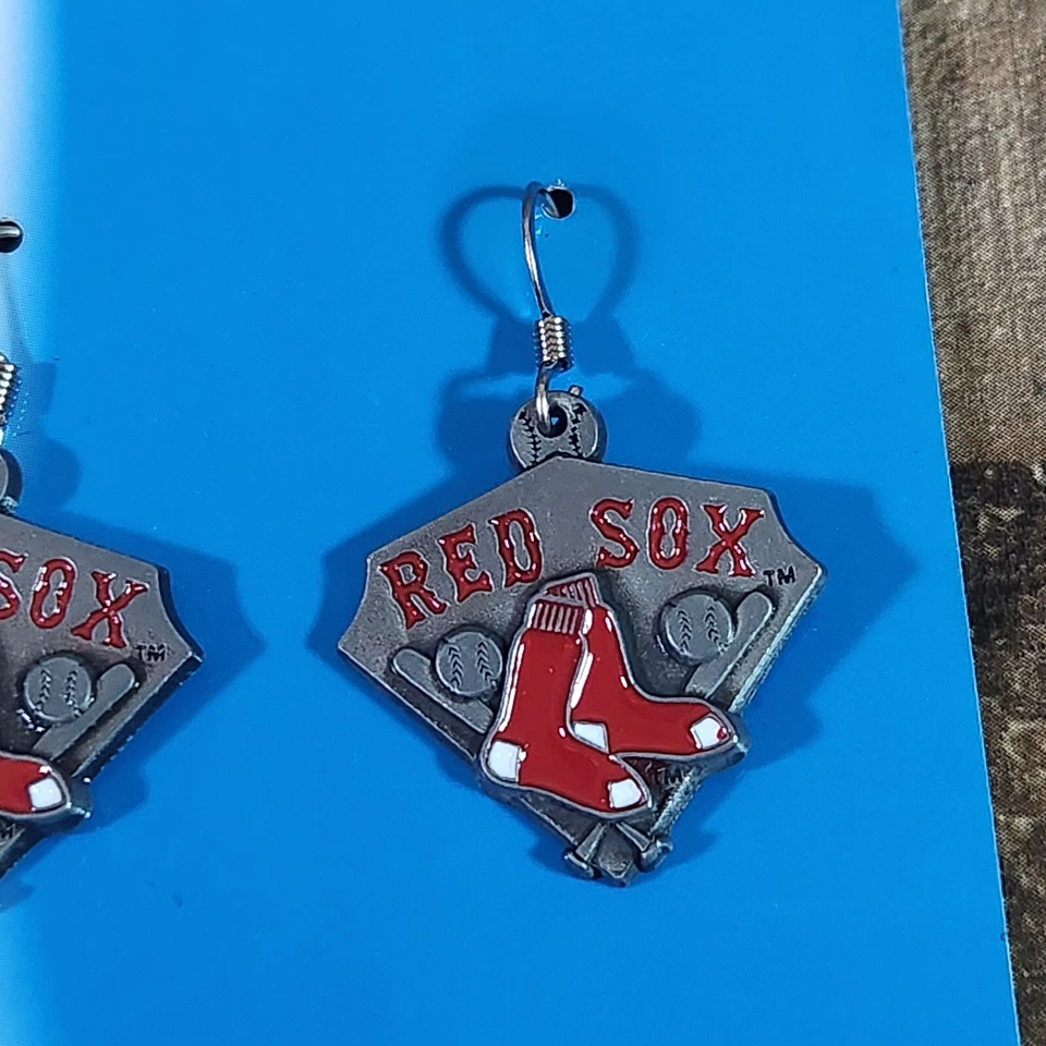 Boston Red Sox Earrings Dangle Drop Hanging Baseball Enamel MLB Siskiyou Pewter  - Image 2 of 4