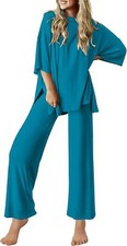 Womens 2 Piece Lounge Set Short Sleeve Top and Long Pants Comfy Pajamas Outfit