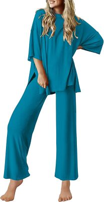 Womens 2 Piece Lounge Set Short Sleeve Top and Long Pants Comfy Pajamas Outfit