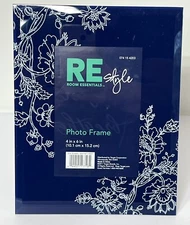 Room Essentials Style Glass Free Standing Floral Blue Photo Frame 4"x6" Photo