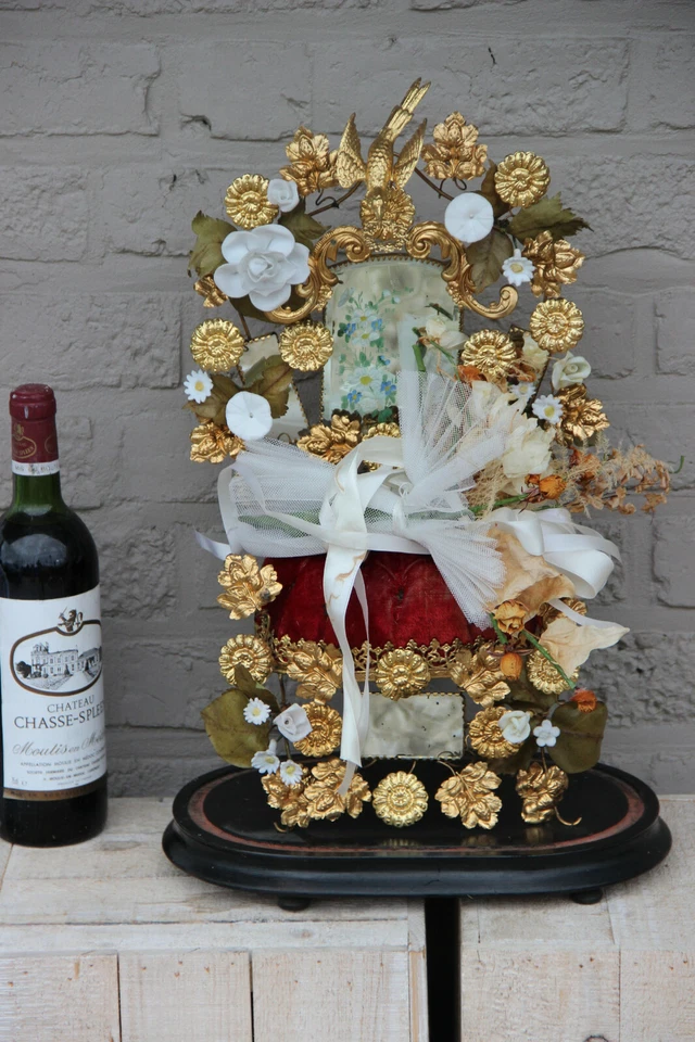 Antigua cúpula de boda nupcial victoriana interior ramo de flores bisque porcelana Foto 3 de 4