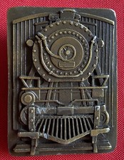 STEAM ENGINE FRONT TRAIN VINTAGE BELT BUCKLE RAILROAD INDIANA METAL CRAFT 1977