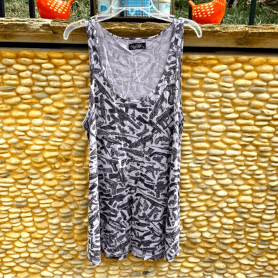 Lauren Moshi White/Black Guns Tank Top as seen on Paris Hilton. Size Large. NWT