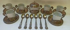Vintage Silver Art Nouvaeu Pottery Coffee/Tea Set Made in Italy 1950s