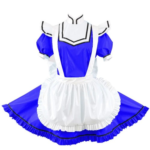 Lolita Lockable PVC Maid Dress Outfits Cosplay Maid Puff Short Sleeve Dresses - Picture 3 of 14