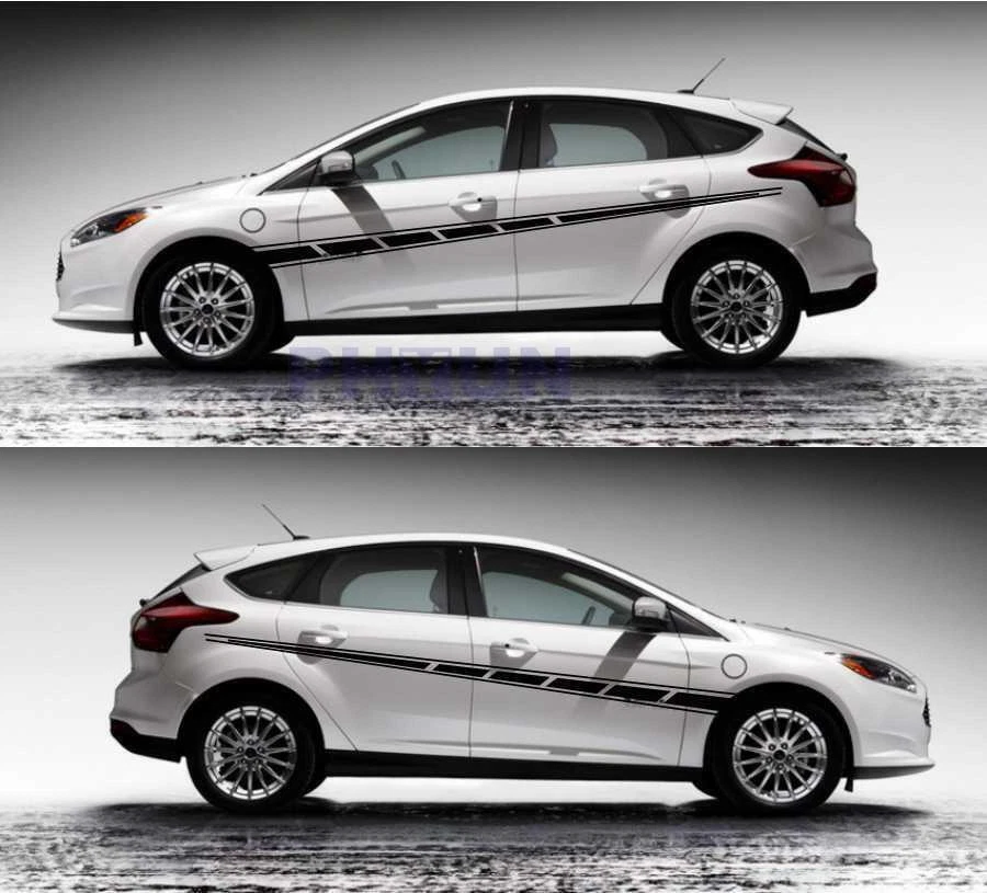 Calcomanía universal para carrocería de carreras de autos falda a rayas laterales calcomanía vinilo carrocería pegatina negro mate Foto 4 de 4