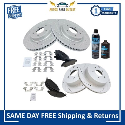 New Front Rear Ceramic Brake Pad Performance Coated Rotor Kit w/Chemicals
