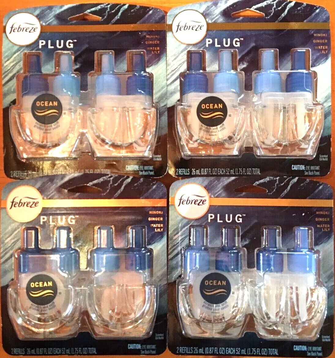 SEALED 8 Febreze PLUG Air Refills OCEAN scent 4 Double packs