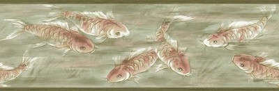 Asian Koi in Green Water Background Wallpaper Border 80B64166