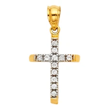 Ioka - 14K Gold Religious Cross Charm Pendant For Necklace or Chain