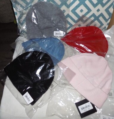 NEW NWT PHENIX 100% CASHMERE JERSEY KNIT BEANIE CAP HAT BLUE BLACK RED PINK GRAY