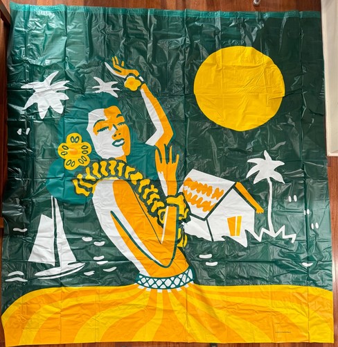 Hula Girl Vinyl Shower Curtain 70x70 Vintage Hawaiian Tiki Shack Accoutrements - Picture 6 of 10