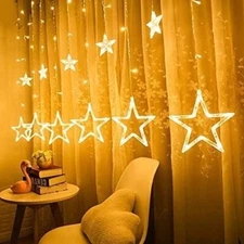LED Curtain Yellow Star Shaped Solid String Decorative Lights Diwali Home Decor