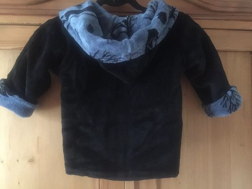 Western Pattern Blue/Blk Reversible Sherpa Fleece Hooded SOFT & WARM Jacket 4T - Picture 2 of 12