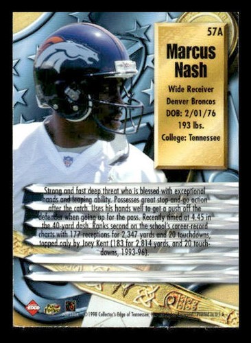 1998 Collector's Edge Supreme Season Review #57A Marcus Nash RC Denver Broncos - Picture 2 of 2