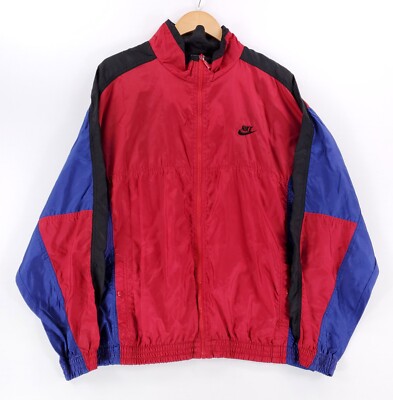 Nike VTG 90s Y2K Full Zip Windbreaker Track Jacket Red Blue Black Mens XL