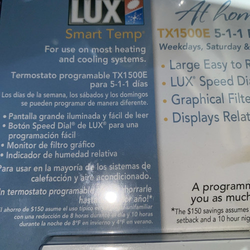 Lux Products TX1500E Smart Temp Programmable Thermostat NOS Edw17 - Picture 1 of 10