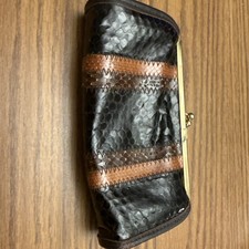 Snake Skin Embossed Leather Envelope Clutch Purse Snap Closure Italy