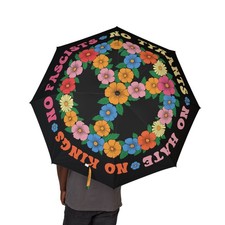 No Kings Protest Foldable Umbrella, Boho Floral Peace Sign, Activist Gift