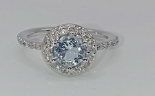 585 Weißgold Ring mit Aquamarin und Brillianten Gr. 51 ( 16,2mm Ø )