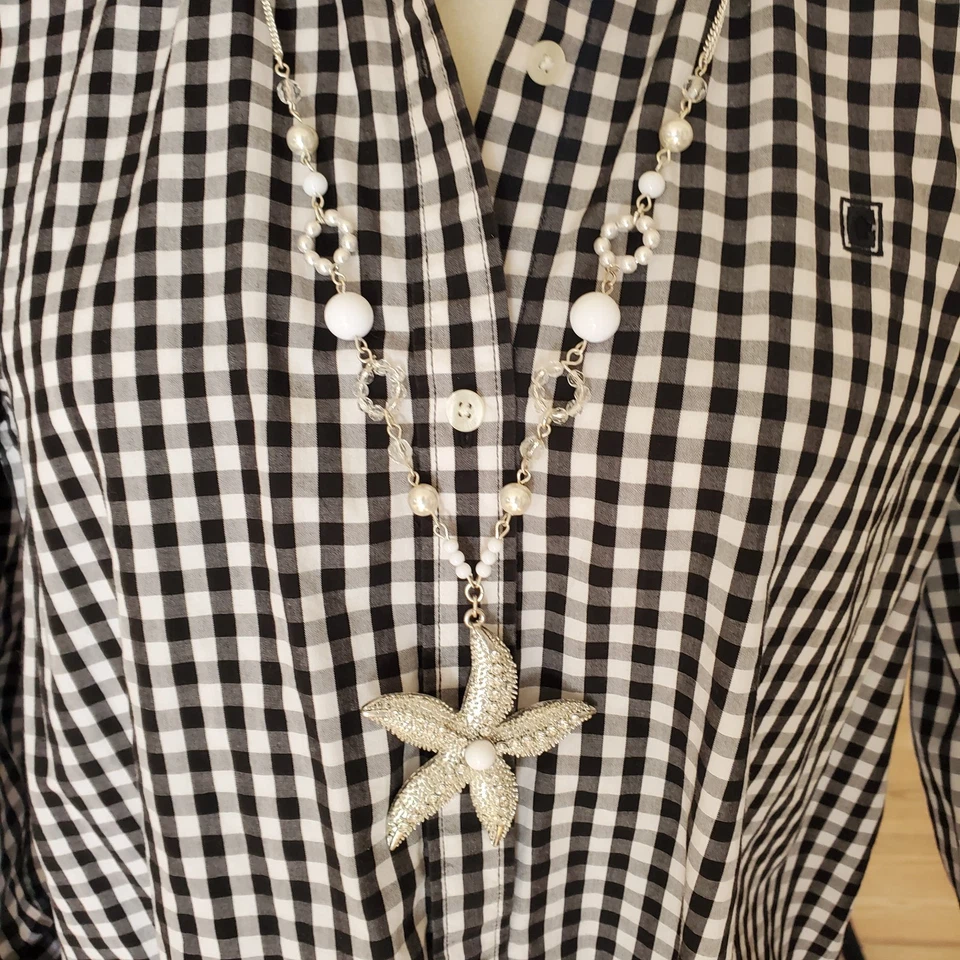 Ralph Lauren Chaps L Black & White Button Front All Cotton Womens Blouse Shirt - Image 3 of 4