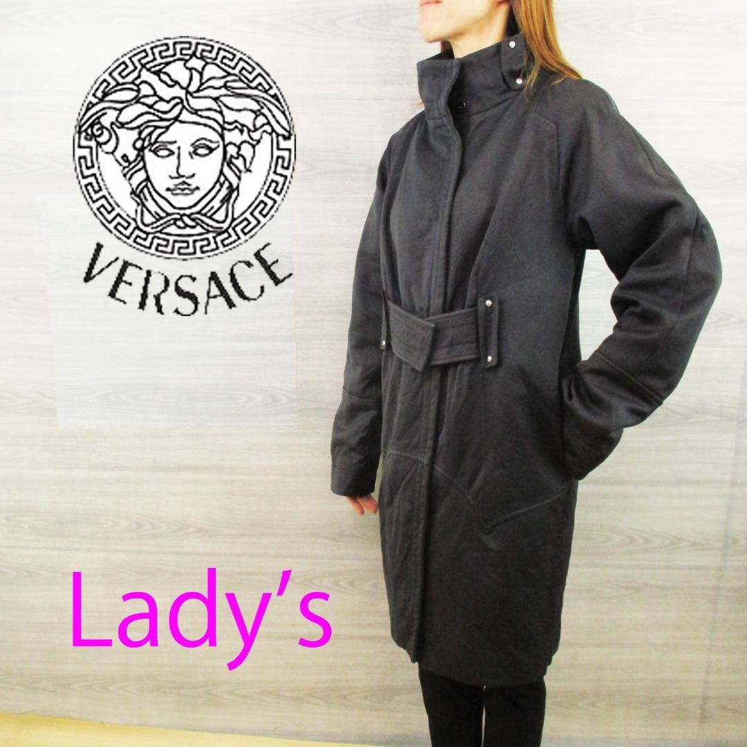 USED VERSACE MADE IN ITALY WOMEN'S WOOL BLEND STAND COLLAR COAT (M0229S) GOOD