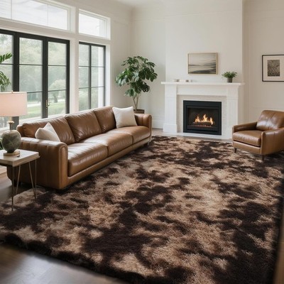 Fluffy Area Rugs 8X10 Soft Shag Plush Brown Carpet Mat for Living Bedroom Floor