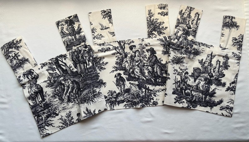 VTG Waverly Curtains Toile French Country Life Set of 5 Black Ivory 50x17 Cotton