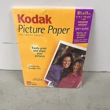 Kodak Picture Inkjet Printer Paper 25 Sheets 8.5 X 11 Soft Gloss - Sealed