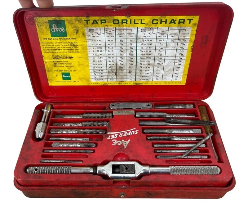 Vintage Ace SAE No. 606 Hex Tap and Die Super Set with Metal Case Heavy Duty