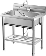 28"x20"x34" Stainless Steel Utility Sink Single Bowl with Hot Cold Water Faucet